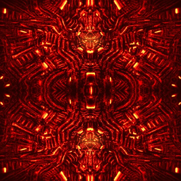 Cyber Wall met bas-reliëf en uitstekende robothoofd. Rode kleur. — Stockfoto
