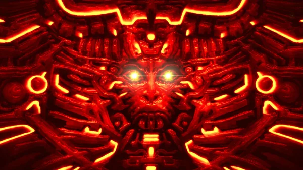 Počítačová zeď s robotem hlavou-reliéf ve formě ženské tváře. Červená barva. — Stock fotografie