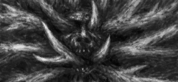 Голова Мертвого Демона Изо Рта Которого Растут Ветви Деревьев Смотрю — стоковое фото
