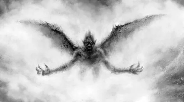 Illustration Vampire Volant Effrayant Avec Des Ailes Image Genre Horreur — Photo