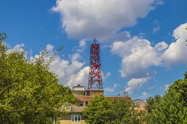 Atlanta Usa Stadslandschap Achtergrond Hotel Clermont Toren Bord — Stockfoto