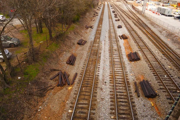 Atlanta Usa Kijkend Naar Treinrails Houten Balken — Stockfoto