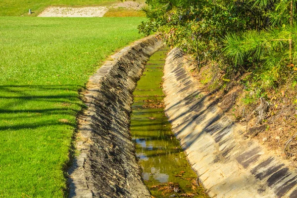 Ein Wasserabfluss Mit Grünem Gras — Stockfoto