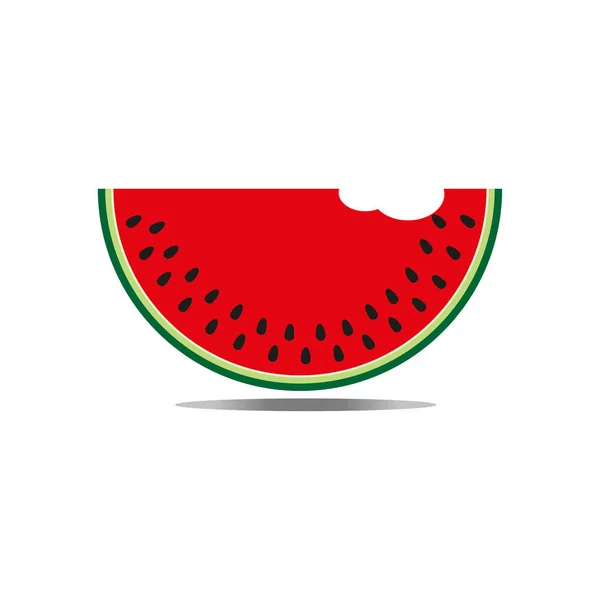 Bitit Vattenmelon Med Frön Vit Bakgrund — Stock vektor