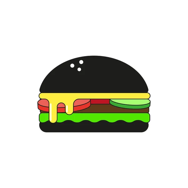 Vector Illustration Tasty Black Burger — Stock Vector