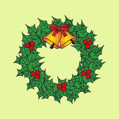 Noel çelenk sarı arka plan üzerinde vektör çizim