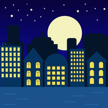 gece şehir manzarası. Vektör çizim