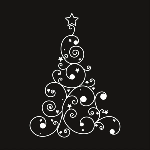 Curly Christmas Tree Black Background Vector Illustration — Stock Vector