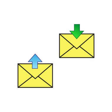 bilgi işlem veri depolama simgesini zarf ve oklar, vektör çizim ile