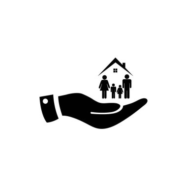 beyaz arka plan üzerinde izole el simgesi aile ile ev  
