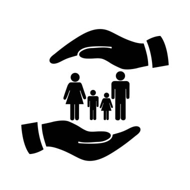 beyaz arka plan üzerinde izole eller simgesi ile çevrili aile  