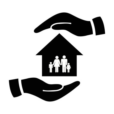 beyaz arka plan üzerinde izole eller simgesi ile çevrili aile ile ev  