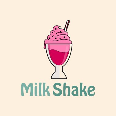 karikatür tarzı pembe karikatür milk shake vektör illüstrasyon