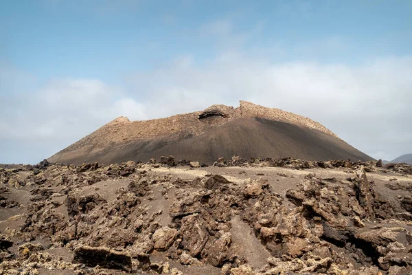 Paesaggio Vista Del Vulcano Cuervo Nel Parco Nazionale Timanfaya Lanzarote — Foto Stock