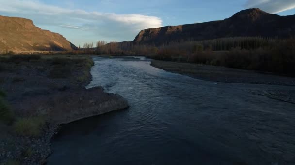 Aerial Drone Scene Barrancas River Sunset Golden Hour Windy Day — Stock Video