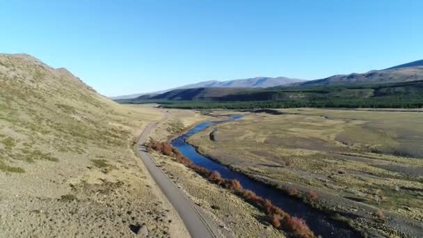 Drohnen Szene Von Steppe Und Nahueve Fluss Norden Neuquens Patagonien — Stockvideo