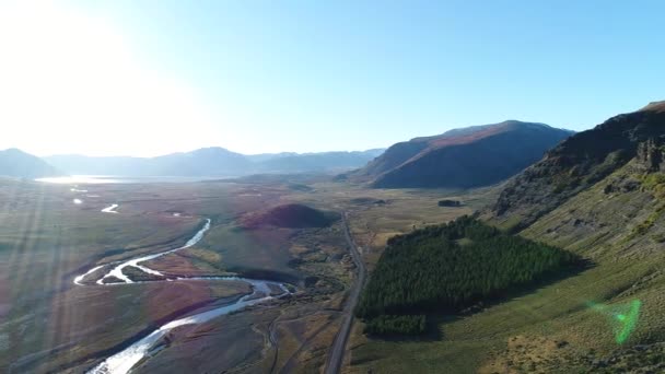 Luchtfoto Drone Scène Van Steppe Nahueve Rivier North Neuquen Patagonië — Stockvideo