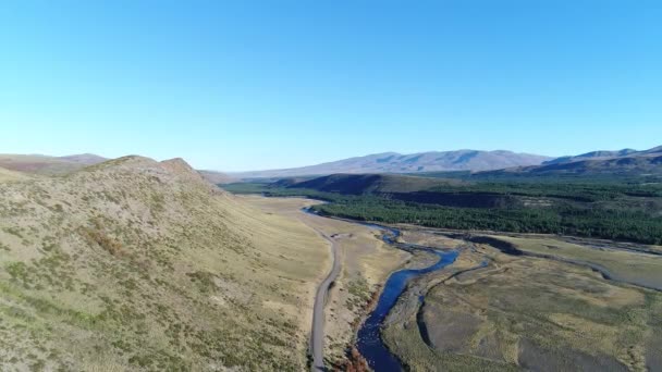 Antenn Drönare Scen Stäpp Och Nahueve Floden Neuquen Patagonien Argentina — Stockvideo