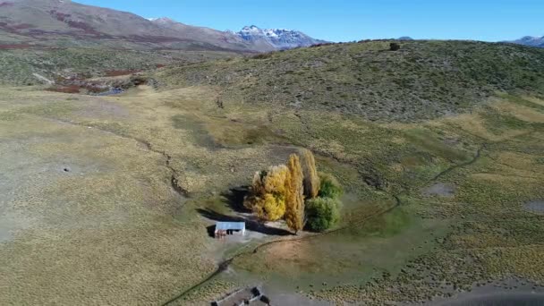 Scène Aérienne Drone Petite Maison Estepa Epu Lauquen Neuquen Patagonie — Video