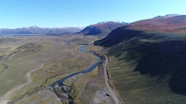 Scène Aérienne Drone Estepa Rivière Nahueve Epu Lauquen Neuquen Nord — Video