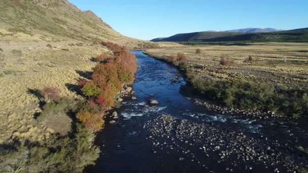 Escena Aérea Drones Estepa Otoño Otoño Río Nahueve Neuquén Norte — Vídeos de Stock