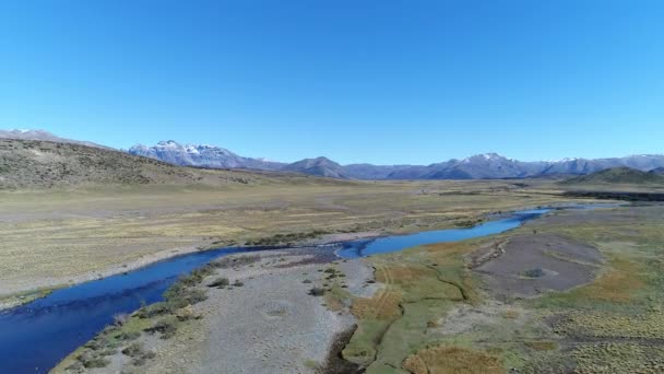 Drone Aereo Scena Estepa Fiume Nahueve Nel Nord Neuquen Patagonia — Video Stock