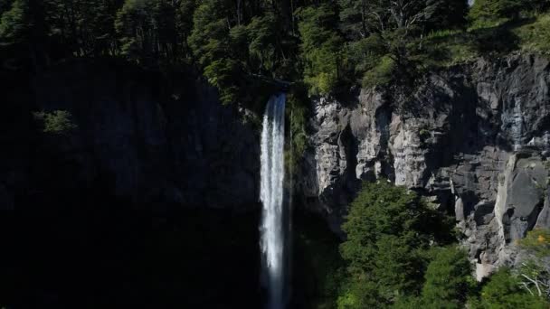 Luchtfoto Drone Scène Van Bergen Bomen Saltillo Cascade Neuquen Patagonia — Stockvideo