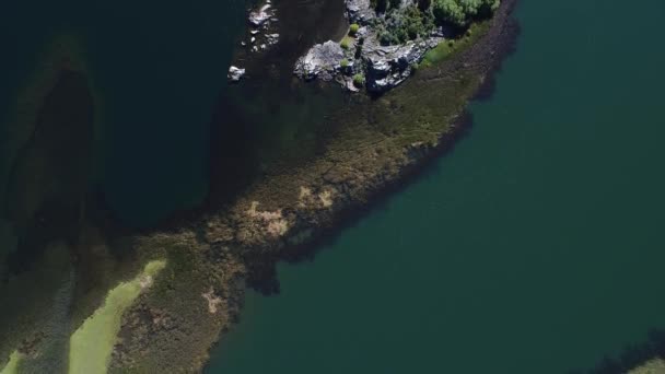 Antenowe Drone Scena Jeziora Pulmari Rock Island Drzew Stepy Aparat — Wideo stockowe
