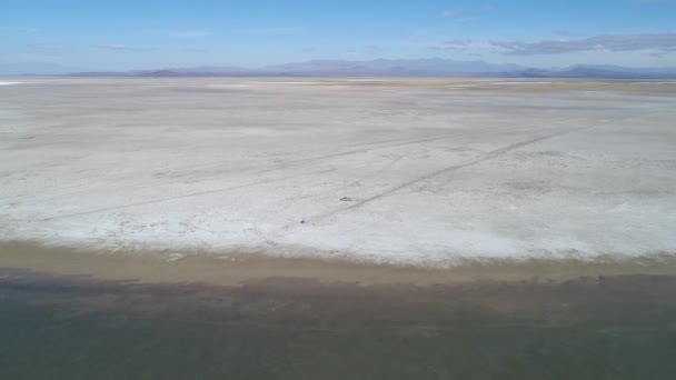 Escena Aérea Drones Laguna Llancanelo Malargue Mendoza Argentina Agua Con — Vídeo de stock