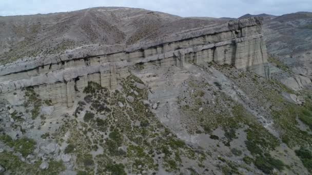 Rock Formations Castle Houses Silhouette Castillos Pincheira Turistic Place Aerial — Stock Video