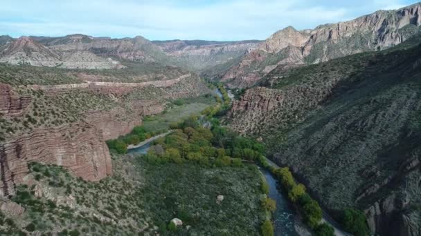 Luchtfoto Drone Scène Van Atuel Rivier Canyonin San Rafael Mendoza — Stockvideo