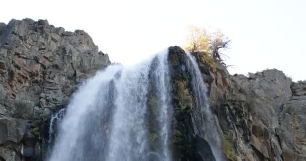 Cachoeira Fragua Manzano Amargo Neuquen Patagônia Argentina Flares Lente Pôr — Vídeo de Stock