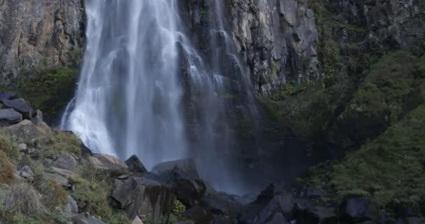 Fragua Waterfall Manzano Amargo Neuquen Patagonia Argentina Flares Lens Sunset — Stock Video