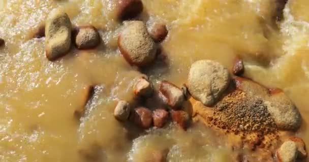 黄色川 チレシト Senital シーン表示岩流域に沿って流れる水の詳細を閉じるカメラはまだ残っています 背景の岩 リオハ州 アルゼンチン — ストック動画