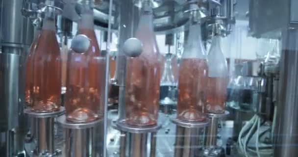 Moderna Bottiglia Automatica Vino Afferrando Pulizia Riempitrice Industria Delle Bevande — Video Stock