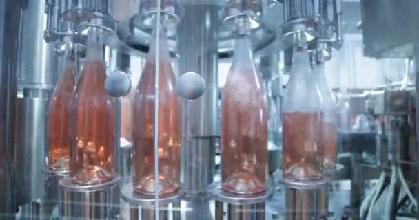 Machine Remplissage Bouteilles Vin Robot Automatique Moderne Remplissant Vin Rose — Video