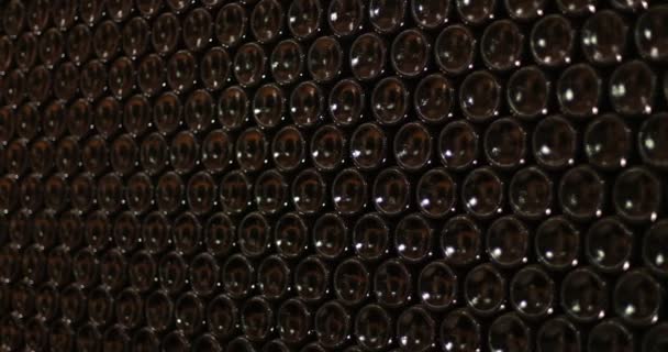Birçok Şişe Şarap Depolama Diğer Yukarıda Yığılmış Doku Alt Karanlık — Stok video