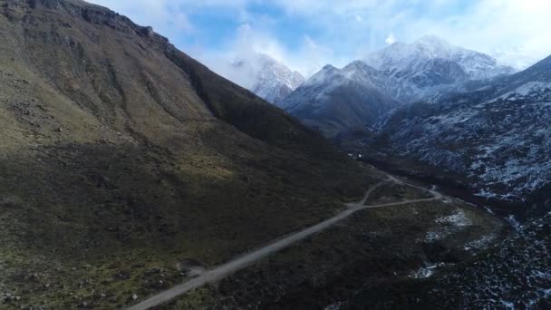 Scena Aerea Drone Della Valle Tunuyan Fianchi Innevati Della Collina — Video Stock