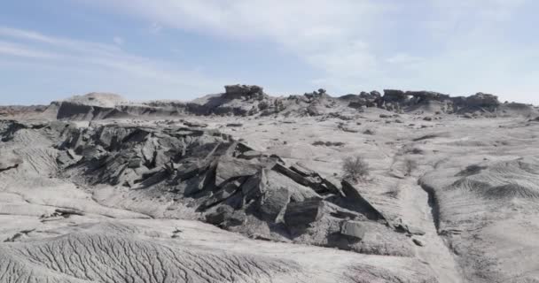 White Eroded Landscape Gullies Dry Rivers Tall Rock Formations Moon — Stock Video