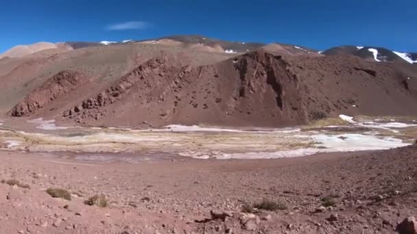 Viajando Junto Río Desaguadero Valle Con Hierbas Nieve Montañas Nevadas — Vídeo de stock