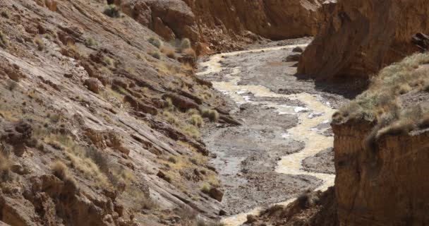 Gele Rivier Ocre Canyon Golden Water Beweging Panoramisch Uitzicht Van — Stockvideo