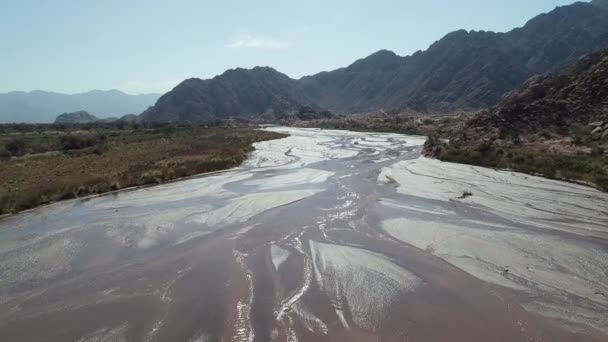 Drone Aereo Scena Fiambala Meandri Fiume Sabbia Dune Sabbia Con — Video Stock
