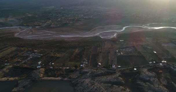 Aerial Drone Scene Field Crops Both Sides Desaguadero River Valley — Stock Video
