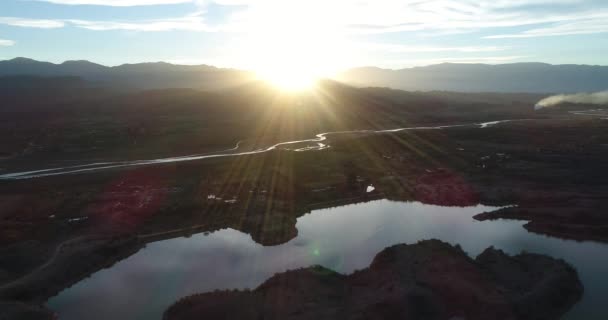 Escena Aérea Drones Del Lago Río Desaguadero Atardecer Con Luz — Vídeo de stock