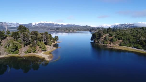 Aerial Drone Scene Alumine Lake Villa Pehuenia Moquehue Neuquen Patagonia — Stock Video