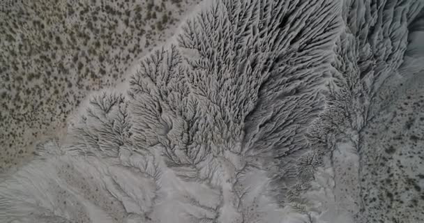 Scène abstraite aérienne d'érosion naturelle tirant dans la montagne désertique. Vue générale d'un étrange bassin fluvial avec des structures linéaires en forme de membrane. Texture étrange, motif. Coranzuli, Salta — Video