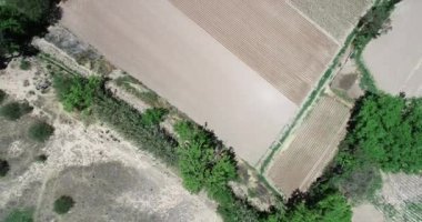 Yan kanal ile küçük yerel bitkileri top hava drone sahne. Checkerboard şekli, Maimara, Jujuy, Arjantin