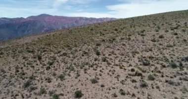 Tepenin çok renkli kuru dağ zinciri, Hornocal arkasında keşfetmek hava drone sahne. Humahuaca turistik noktası, Jujuy, Arjantin