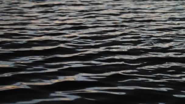 Mouvement lent des ondulations d'eau au coucher du soleil. Scène abstraite de mouvement de couleurs contrastées, noir bleu et argent. Trapiche, San Luis, Argentine 