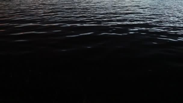 Slow motion scene of water ripples at sunset. Nature abstract imageof contrast colors movement fading to black. Blue golden and silver. Trapiche, San Luis, Argentina — Stockvideo